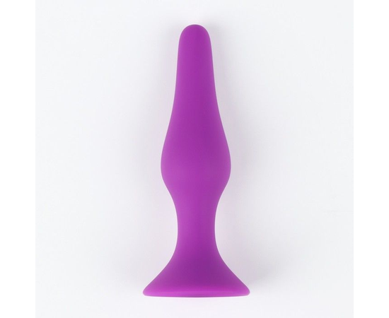 Фиолетовая коническая силиконовая анальная пробка Soft - 13 см., фото 