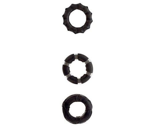 Набор из 3 чёрных эрекционных колец MENZSTUFF STRETCHY COCK RINGS, фото 