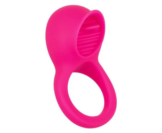 Ярко-розовое эрекционное кольцо Silicone Rechargeable Teasing Tongue Enhancer, фото 