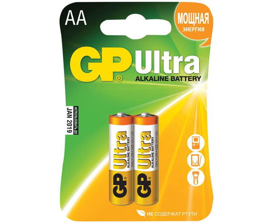 Батарейки GP Ultra Alkaline AA/LR6 15AU-CR2 - 2 шт., фото 
