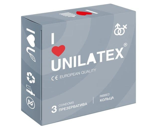 Презервативы с рёбрами Unilatex Ribbed - 3 шт., фото 