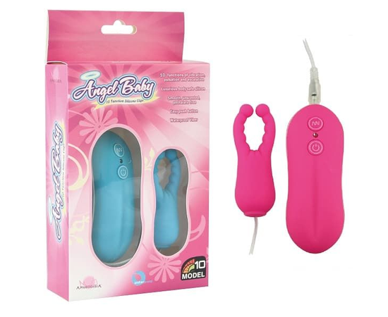 Розовый вибростимулятор с усиками Angel Baby NIpple&Cock clips, фото 