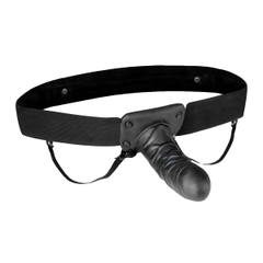Чёрный полый страпон с вибрацией Unisex Vibrating Hollow Strap-On - 14 см., Цвет: черный, фото 