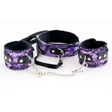 Пурпурный кружевной набор: ошейник и наручники, фото 