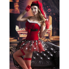 Новогодний эротический костюм Снегурочки №17, Цвет: красный с черным, Размер: S-M-L, фото 