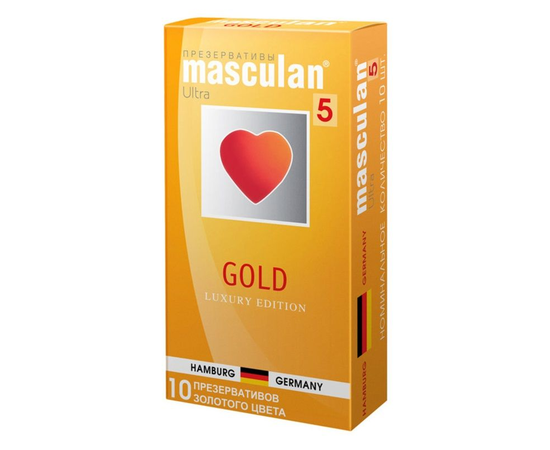 Презервативы Masculan Ultra 5 Gold с ароматом ванили, Длина: 19.00, Объем: 10 шт., фото 