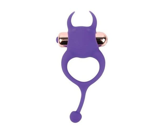 Фиолетовое эрекционное виброкольцо с рожками и хвостиком, фото 
