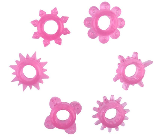 Набор из 6 розовых эрекционных колец, фото 