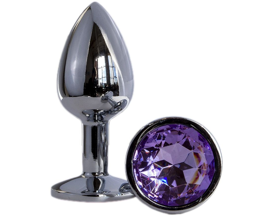 Металлическая анальная втулка с кристаллом OYO - 7,2 см., Длина: 7.20, Цвет: серебристый, Дополнительный цвет: Сиреневый, фото 