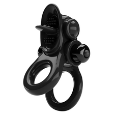 Черное эрекционное кольцо с подхватом мошонки и стимулятором клитора Passionate Ring, фото 
