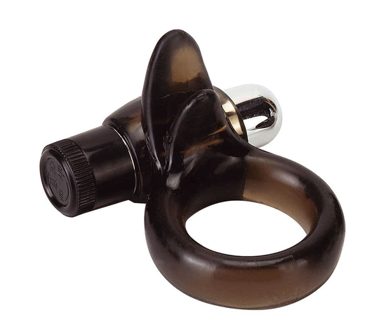 Дымчатое эрекционное кольцо VIBRO RING CLITORAL TONGUE BLACK, фото 