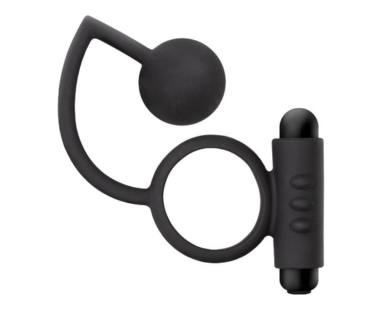 Черное эрекционное кольцо с вибропулей и стимулирующим шариком Silicone Anal Ball with Vibrating C-Ring, фото 
