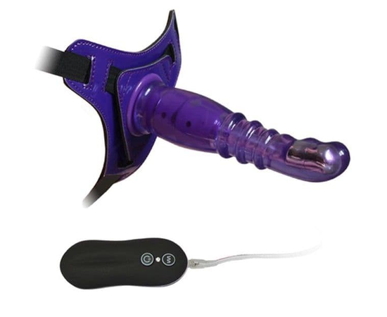 Фиолетовый страпон с вибрацией 10Mode Vibrations Harness-G spot Dong - 18,7 см., фото 