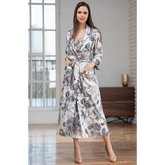 Элегантный шелковый длинный халат Letual, Цвет: молочный, Размер: XL, фото 