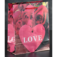 Подарочный пакет Love с розочками и сердечками - 23 х 18 см., фото 