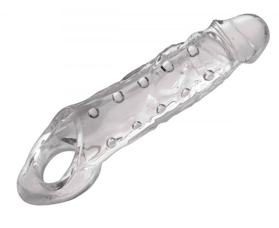 Прозразная закрытая насадка на пенис с поддержкой мошонки Clearly Ample Penis Enhancer - 22 см., фото 