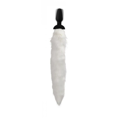 Черная анальная вибропробка с белым лисьим хвостом White Fox Tail Vibrating Anal Plug, фото 