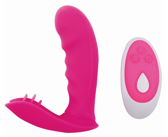 Малиновый клиторально-вагинальный стимулятор Strapless Strap-on - 11,9 см., фото 