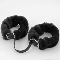 Кожаные оковы со съемной опушкой Sitabella, Цвет: черный, фото 