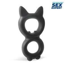 Черное двойное эрекционное кольцо с кошачьими ушками, фото 