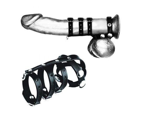 Комбинированный ремень на пенис с 3 кольцами и разделителем мошонки, фото 