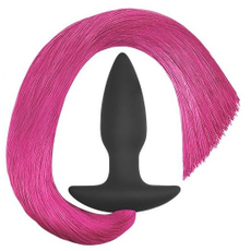 Анальная пробка с хвостом Silicone Anal Plug with Pony Tail, Цвет: черный с розовым, фото 