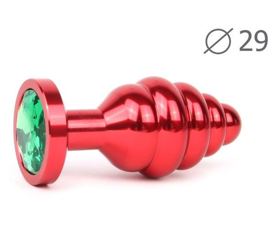 Красная анальная втулка с зеленым кристаллом - 7,1 см., Длина: 7.10, Цвет: красный, Дополнительный цвет: Зеленый, фото 