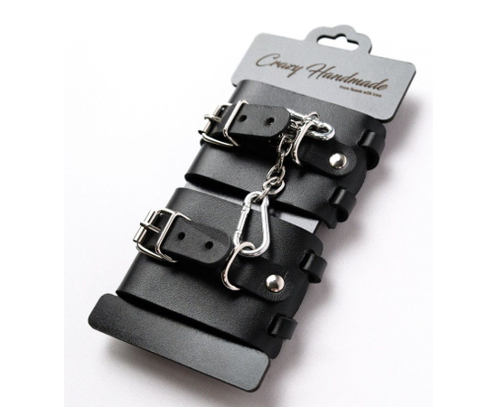 Черные кожаные наручники с ремешками, фото 