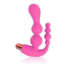 Розовый анально-вагинальный вибратор - 20 см., фото 