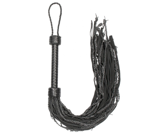 Черная многохвостая плетеная плеть Leather Suede Barbed Wired Flogger - 76 см., фото 