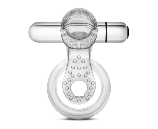 Прозрачное эрекционное кольцо с подхватом, вибропулей и язычком 10 Function Vibrating Tongue Ring, фото 