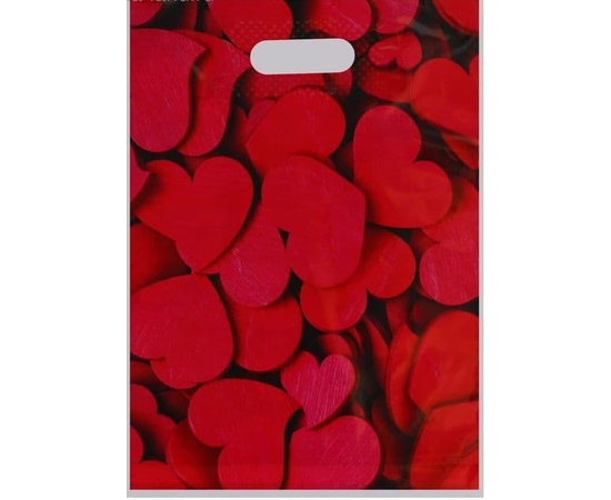 Полиэтиленовый пакет с красными сердечками - 31 х 40 см., фото 