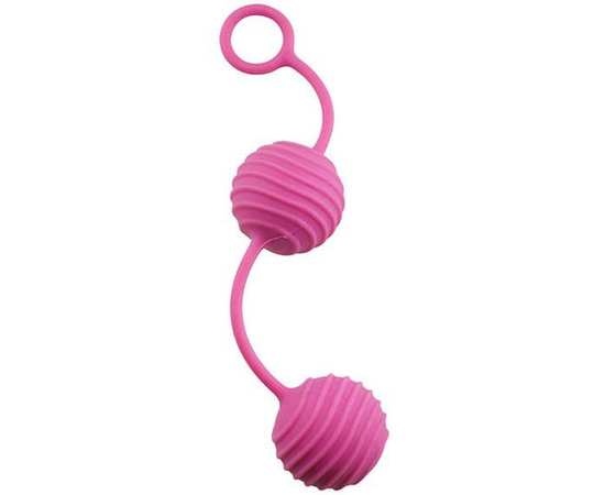 Розовые вагинальные шарики с ребристым рельефом, Цвет: розовый, фото 