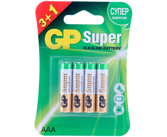 Батарейки GP Super Alkaline ААA/LR03 24А - 3+1 шт., фото 