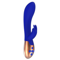 Синий вибратор Opulent с функцией нагрева и клиторальной стимуляцией - 20 см., фото 