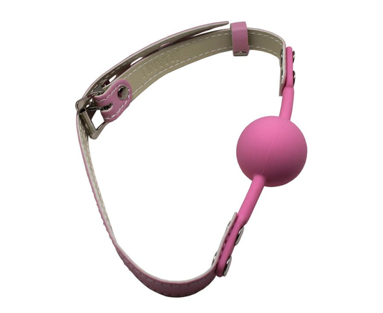 Розовый силиконовый кляп-шарик с фиксацией и замочком, фото 