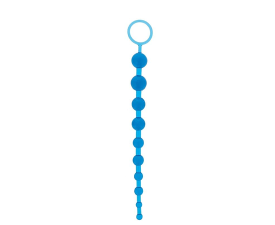 Синяя анальная цепочка с кольцом ORIENTAL JELLY BUTT BEADS - 26,6 см., фото 
