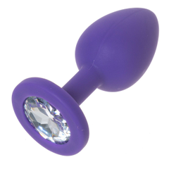 Силиконовая анальная пробка с кристаллом OYO - 7,3 см., Цвет: фиолетовый, Дополнительный цвет: Прозрачный, фото 