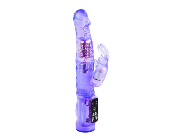 Фиолетовый вибратор-кролик с функцией ротации - 21,5 см., фото 