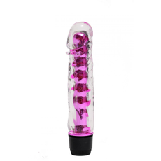 Прозрачно-розовой вибратор с пупырышками - 17,5 см., фото 