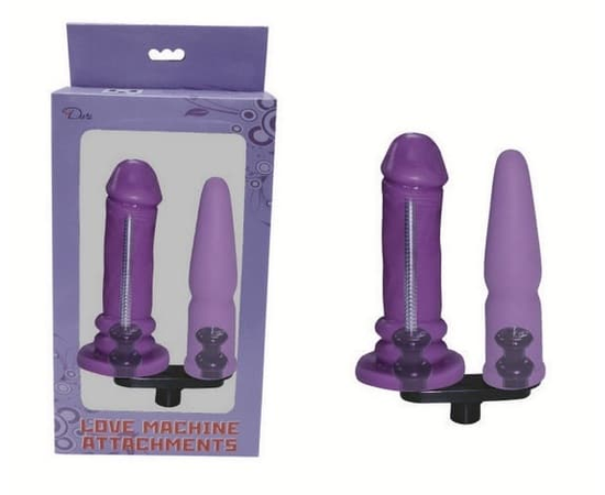 Фиолетовая двойная насадка для секс-машин, Цвет: фиолетовый с черным, фото 