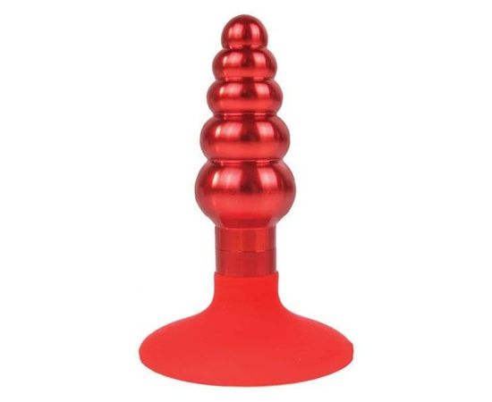 Анальная пробка-елочка с ограничителем - 9 см., Цвет: красный, фото 