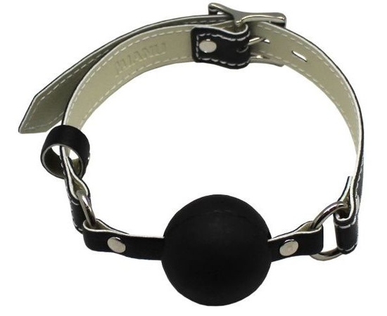 Черный силиконовый кляп-шарик с фиксацией и замочком, фото 