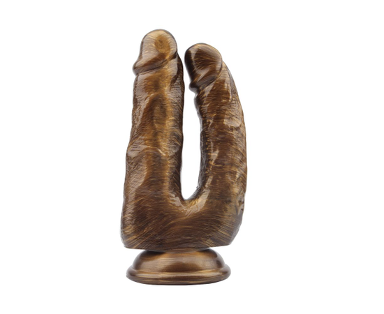 Анально-вагинальный фаллоимитатор Dick Cumming - 18 см., Цвет: золотистый, фото 