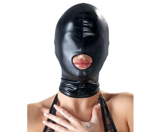 Черная эластичная маска на голову с отверстием для рта, фото 