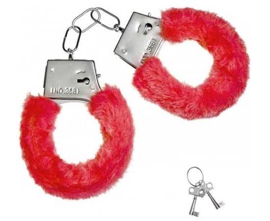 Красные плюшевые наручники с ключиками, фото 