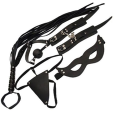 Оригинальный БДСМ-набор: маска, кляп, наручники, стринги, флогер, фото 