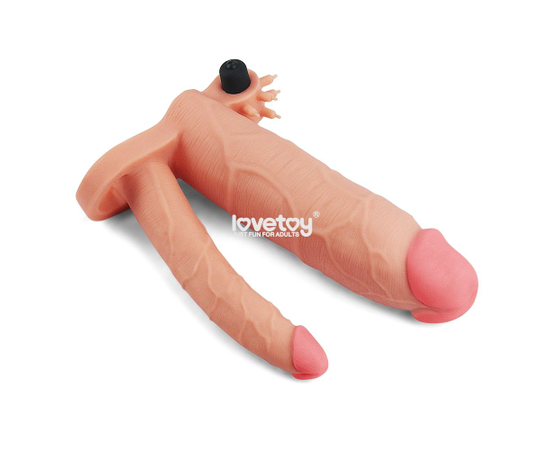 Телесная насадка-удлинитель на пенис с анальным стимулятором и вибрацией, фото 