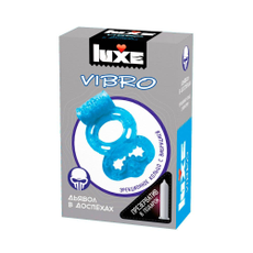 Голубое эрекционное виброкольцо Luxe VIBRO "Дьявол в доспехах" + презерватив, фото 