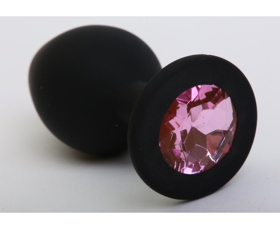 Чёрная силиконовая пробка с розовым стразом - 8,2 см., фото 